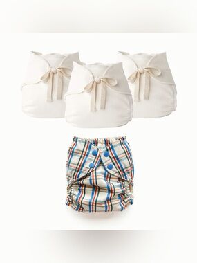 Esembly Inner Tie Terry Cloth Baby Diapers Set + NWT Plaid Adjustable Shell